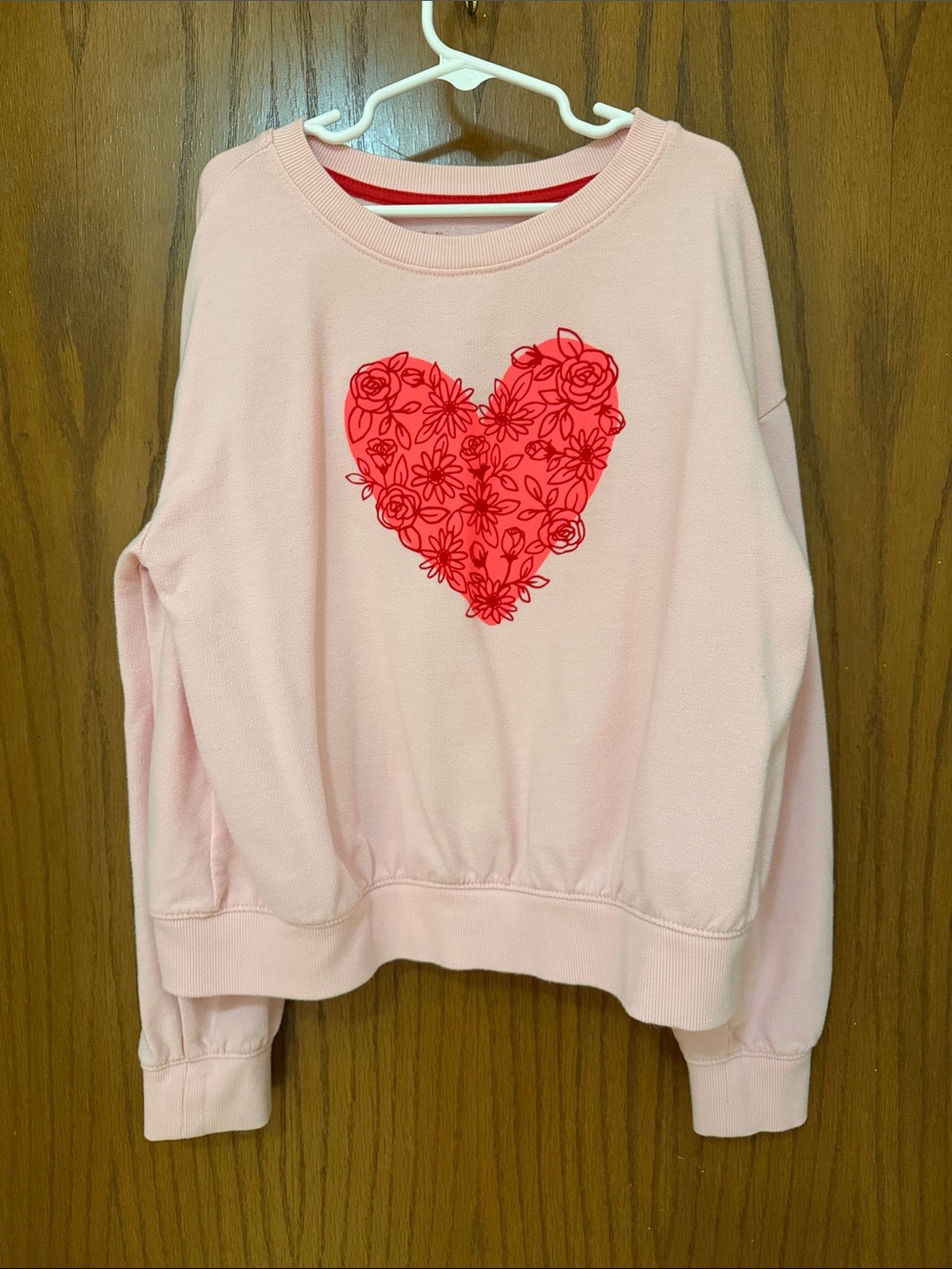 Cat & Jack UGC Girls Sz L (10/12) Pink Sweatshirt with Red Floral Heart